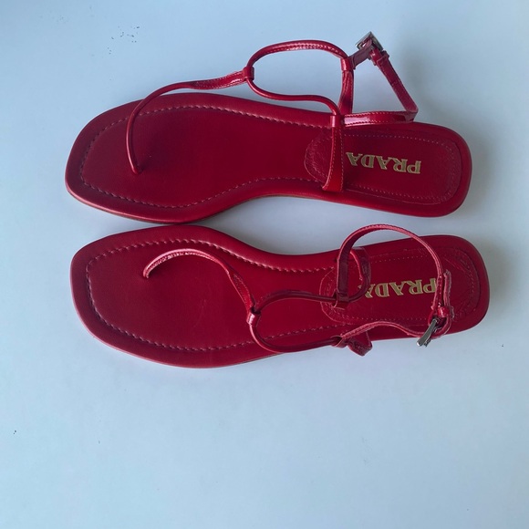 Prada NWT Red Leather Minimalist Ankle-Strap Sandals Size-8.5  “THE PRADA THONG - Picture 9 of 12